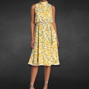 Harper Rose Midi Dress Printed Tie Waist Floral Sleeveless Yellow‎ Women’s 8 NWT